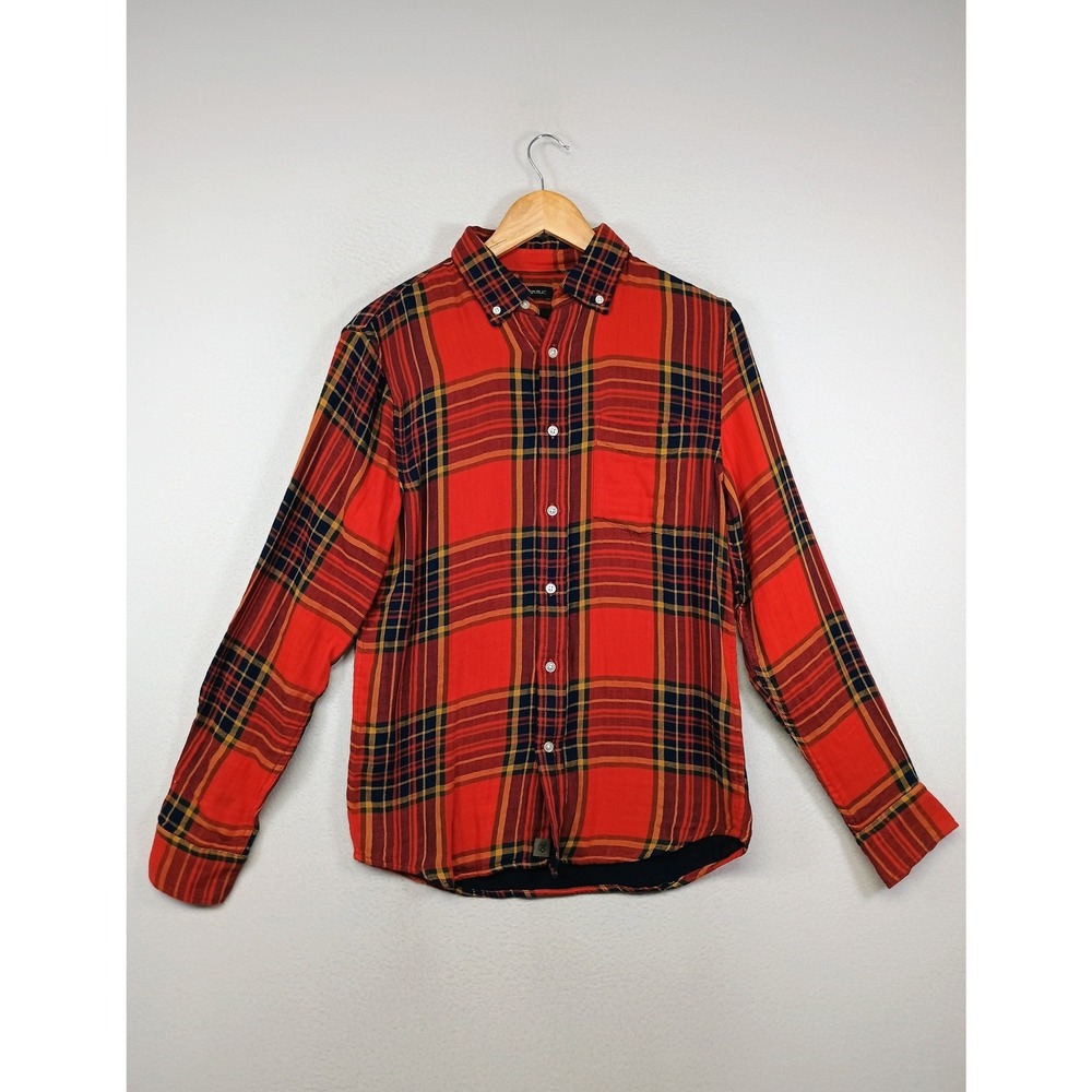 Lumberjack Banana Republic Mens S Red Plaid Untucked Slim Fit Cotton Button Down